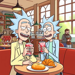 Illustration of Rick and Morty in a cafe shop
