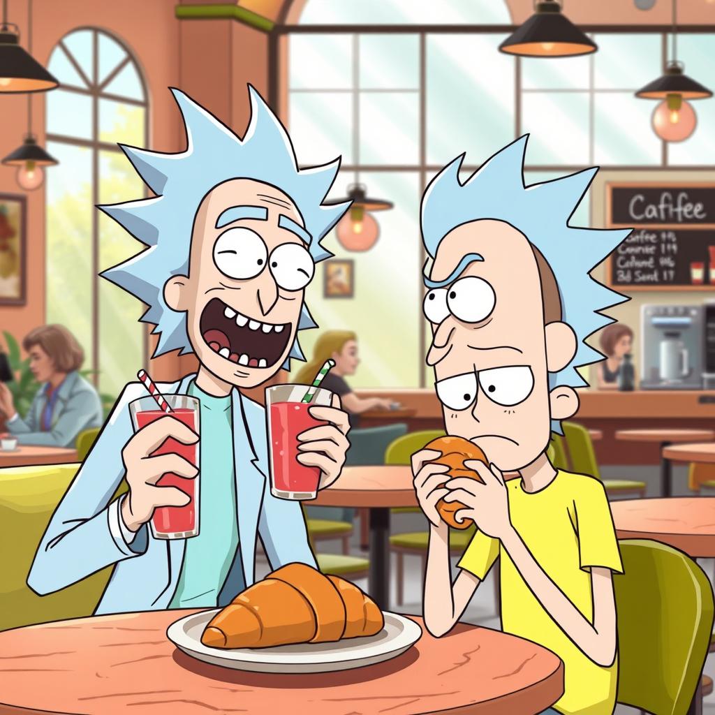 Illustration of Rick and Morty in a cafe shop