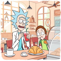 Illustration of Rick and Morty in a cafe shop