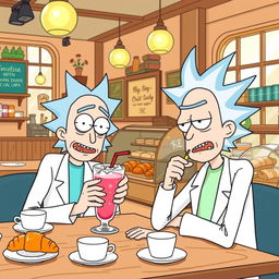 Illustration of Rick and Morty in a cafe shop
