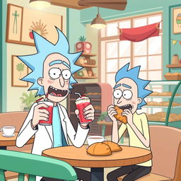 Illustration of Rick and Morty in a cafe shop