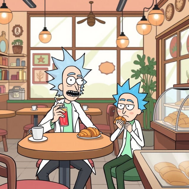 Illustration of Rick and Morty in a cafe shop