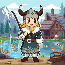 A pixel art style sprite of a Pokémon trainer inspired by Vikings, designed in a 4th generation graphics style