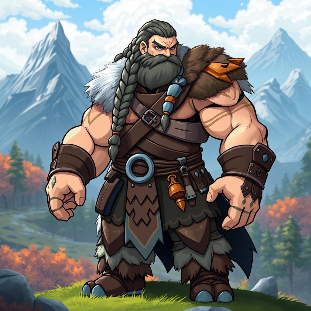 A large, muscular Pokémon trainer sprite designed in the style of 5th generation Pokémon graphics