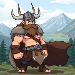 A large, muscular Pokémon trainer sprite inspired by Vikings, designed in 5th generation graphics style
