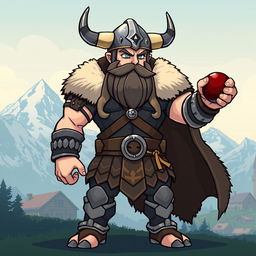 A large, muscular Pokémon trainer sprite inspired by Vikings, designed in 5th generation graphics style