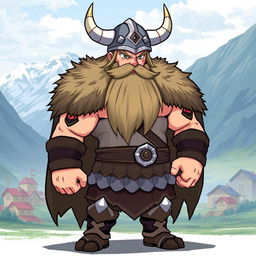 A large, muscular Pokémon trainer sprite inspired by Vikings, designed in 5th generation graphics style