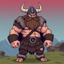 A large, muscular brute sprite inspired by Vikings, designed in 4th generation graphics style