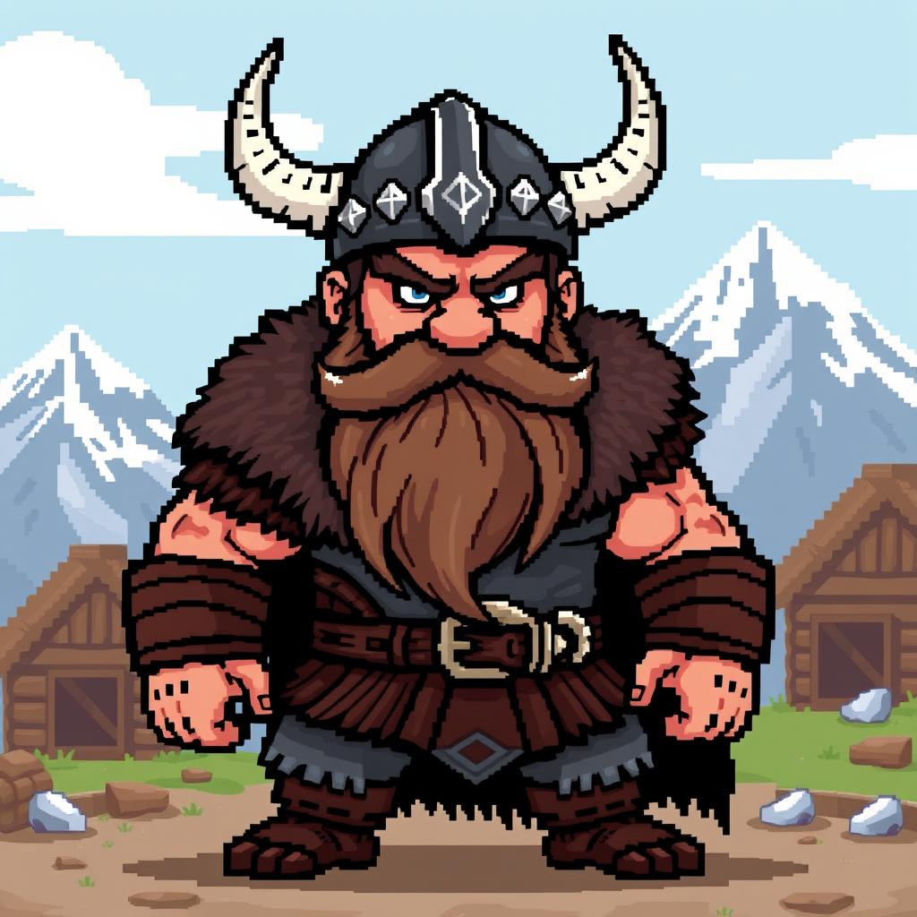 A brute sprite inspired by Vikings, designed in 4th generation pixel graphics style