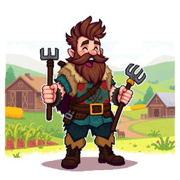 A farmer Viking sprite inspired by Floki, designed in 5th generation pixel graphics style