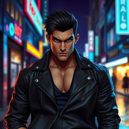 A character named Donat Andalan, a tall and muscular man in his 30s with dark hair and a chiseled jawline