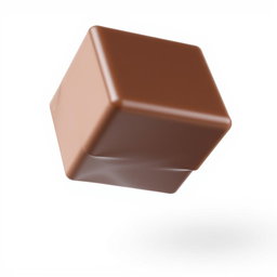 A perfectly realistic 3D render of a chocolate cube, showcasing its rich, glossy texture and intricate details that highlight the chocolate's smoothness