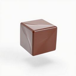 A perfectly realistic 3D render of a chocolate cube, showcasing its rich, glossy texture and intricate details that highlight the chocolate's smoothness