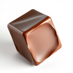 A perfectly realistic 3D render of a chocolate cube, showcasing its rich, glossy texture and intricate details that highlight the chocolate's smoothness