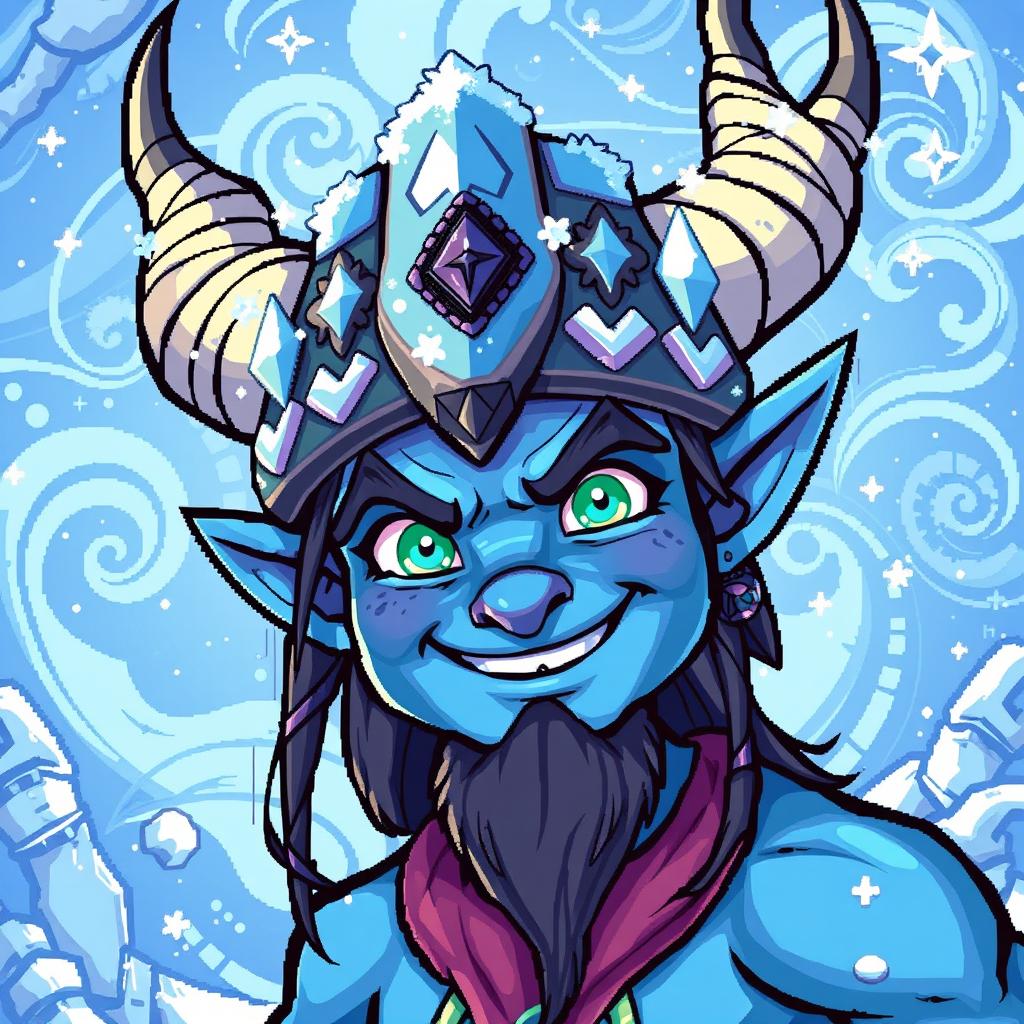 Loki, the frost giant Viking god, depicted in a vibrant and colorful style reminiscent of an animated Avatar