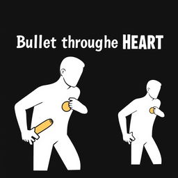 A stylized illustration of the iconic man figure used in traffic or warning signs, depicted with a bullet hole through the heart area, conveying a sense of shock and impact