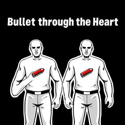 A stylized illustration of the iconic man figure used in traffic or warning signs, depicted with a bullet hole through the heart area, conveying a sense of shock and impact