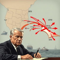 A detailed map of the United States and Cuba, showcasing bold arrows illustrating the halted trade routes between the two nations