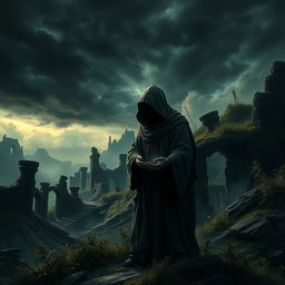 A dark, mystical landscape representing the essence of a civilization's curse