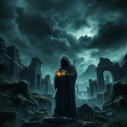 A dark, mystical landscape representing the essence of a civilization's curse