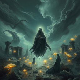 An otherworldly scene depicting the embodiment of a civilization's curse