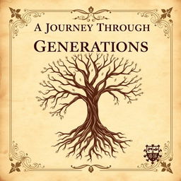 A beautifully designed genealogy book cover featuring a vintage family tree illustration with roots and branches intricately woven together