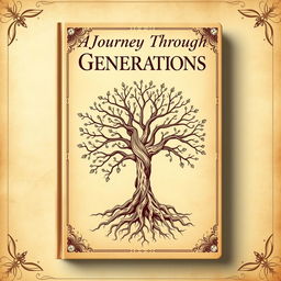 A beautifully designed genealogy book cover featuring a vintage family tree illustration with roots and branches intricately woven together