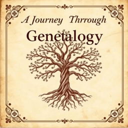 A beautifully designed genealogy book cover featuring a vintage family tree illustration with roots and branches intricately woven together