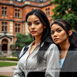 A captivating scene set in a historic university campus with beautiful old buildings and lush greenery