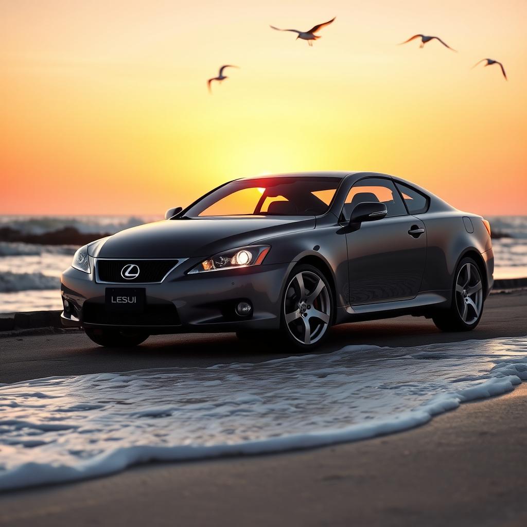A Lexus Si250 2008 model, parked by the beach during sunset