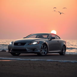 A Lexus Si250 2008 model, parked by the beach during sunset