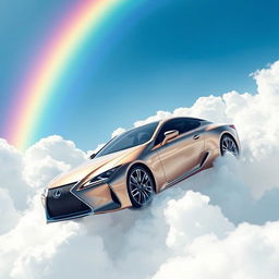 A stunning Lexus car soaring gracefully through fluffy, white clouds