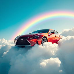 A stunning Lexus car soaring gracefully through fluffy, white clouds