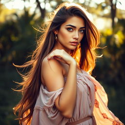 A beautiful young woman with an artistic and vibrant appearance, showcasing her natural beauty and confidence