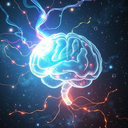 A visually striking representation of sentience as a concept, depicted through a glowing, translucent brain surrounded by intricate circuits and ethereal light patterns