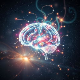 A visually striking representation of sentience as a concept, depicted through a glowing, translucent brain surrounded by intricate circuits and ethereal light patterns