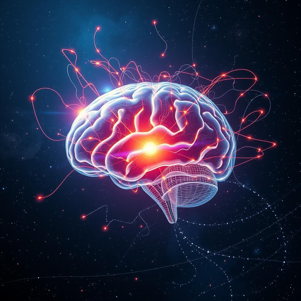 A visually striking representation of sentience as a concept, depicted through a glowing, translucent brain surrounded by intricate circuits and ethereal light patterns