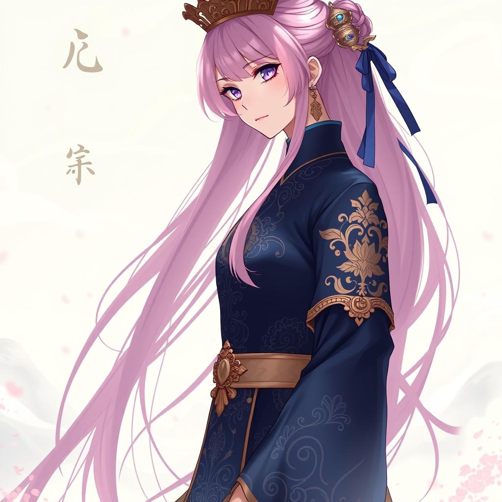 A tall female character in the art style of Genshin Impact, featuring long flowing pink hair and striking violet eyes