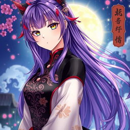A beautifully illustrated light novel cover featuring a loli female character with long purple hair accented by striking red highlights, and captivating golden eyes