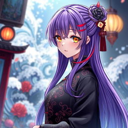 A beautifully illustrated light novel cover featuring a loli female character with long purple hair accented by striking red highlights, and captivating golden eyes