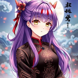 A beautifully illustrated light novel cover featuring a loli female character with long purple hair accented by striking red highlights, and captivating golden eyes