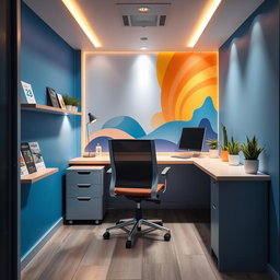 A sleek and modern customer service office designed within a compact 2-square-meter space