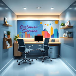 A sleek and modern customer service office designed within a compact 2-square-meter space