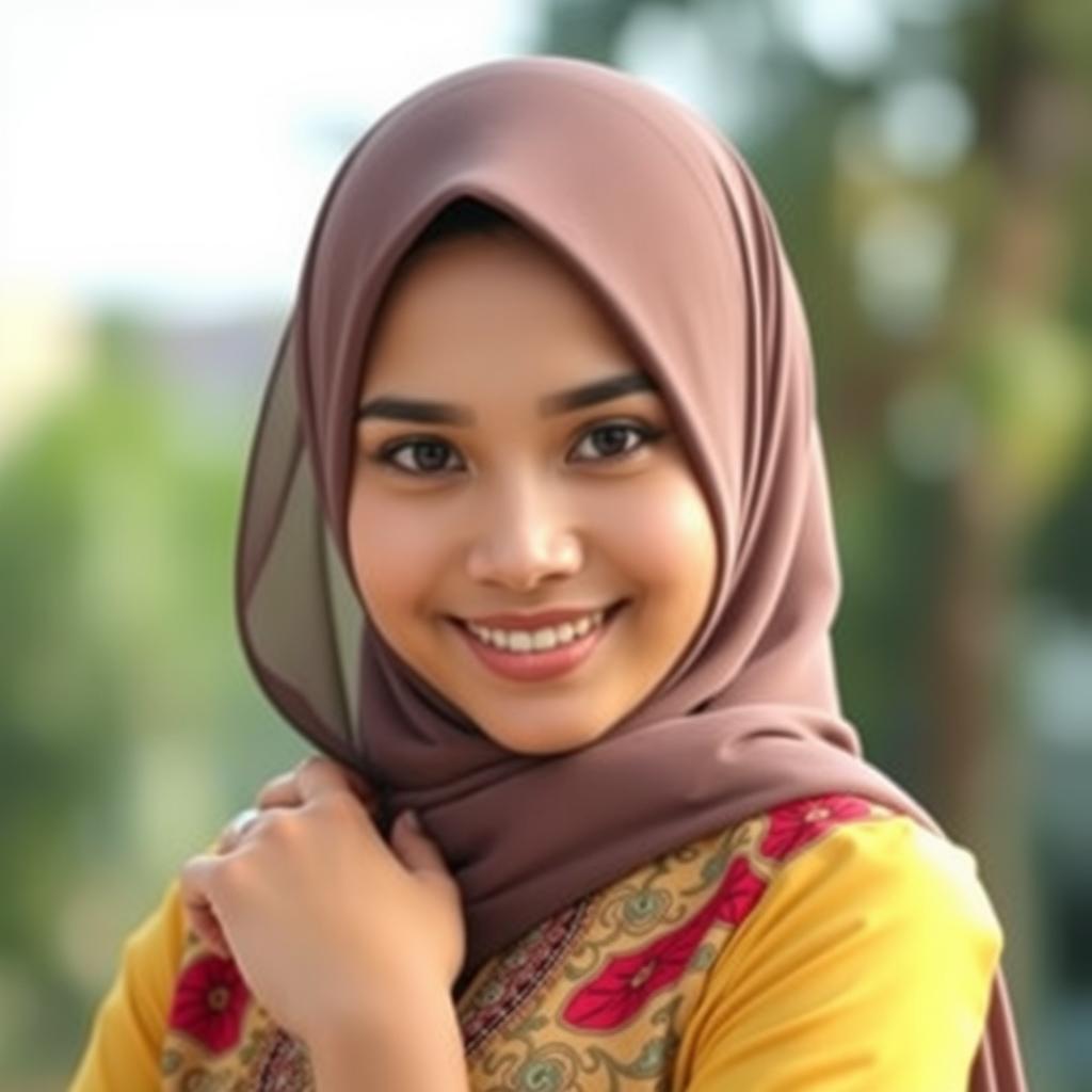A beautiful Malay woman wearing a stylish hijab, embodying elegance and confidence