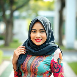 A beautiful Malay woman wearing a stylish hijab, embodying elegance and confidence