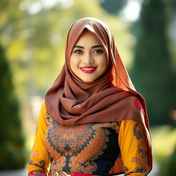 A beautiful Malay woman wearing a stylish hijab, embodying elegance and confidence
