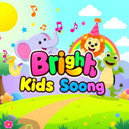 A lively and vibrant YouTube banner for a children's music channel named 'Bright Kids Songs'