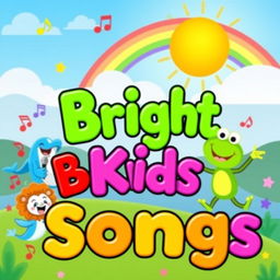 A colorful and engaging YouTube banner for a children's music channel titled 'Bright Kids Songs'