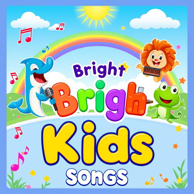 A colorful and engaging YouTube banner for a children's music channel titled 'Bright Kids Songs'