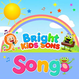 A colorful and engaging YouTube banner for a children's music channel titled 'Bright Kids Songs'